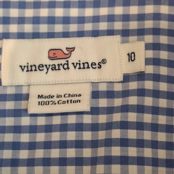 Vineyard Vines Women's Blue & White Checked Gingham  Button Down Blouse Size 10 - Picture 4 of 9